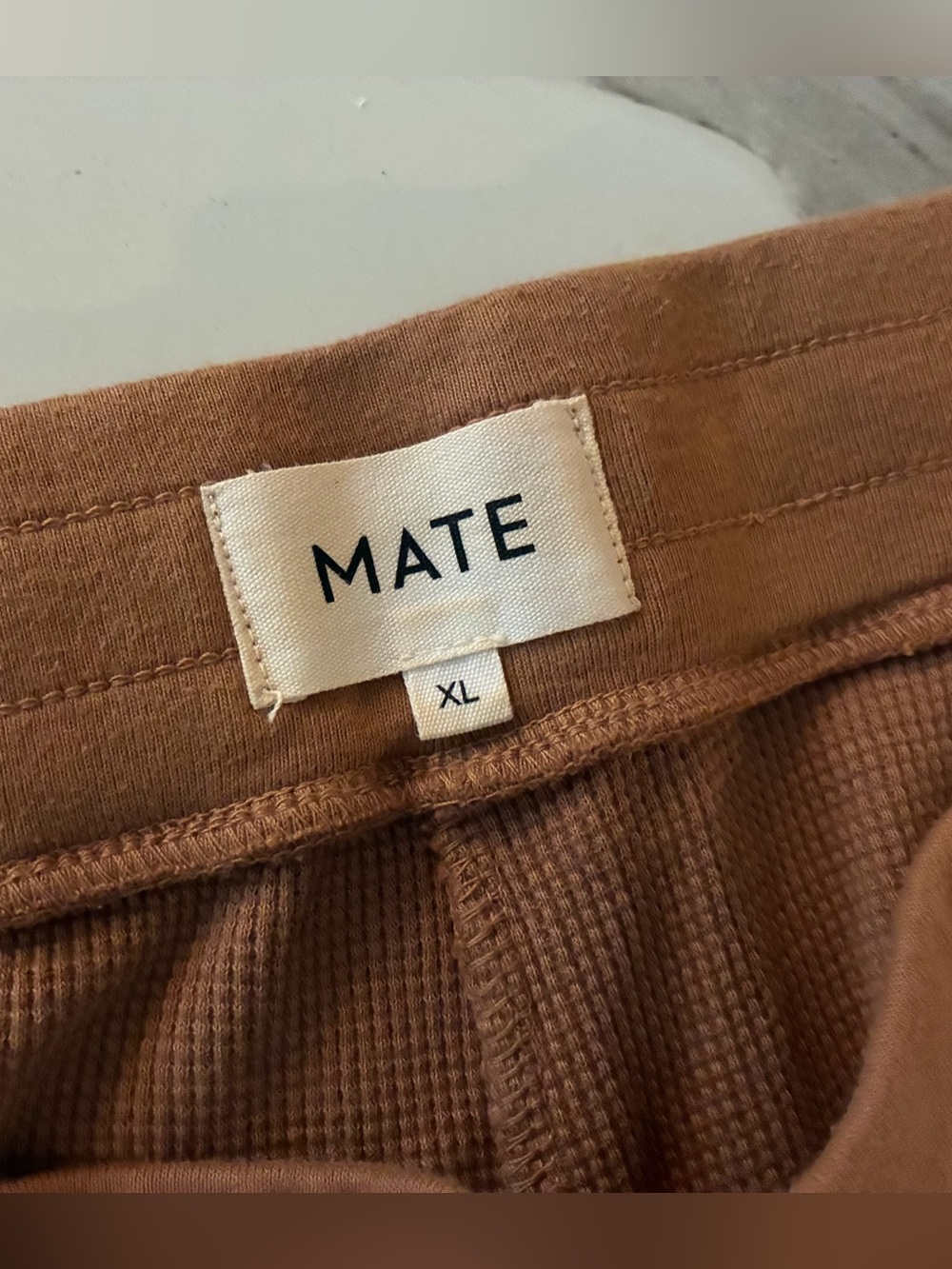 MATE the Label Waffle-Knit (XL) Shorts High-Waist Drawstring Brown Caramel - Picture 3 of 4